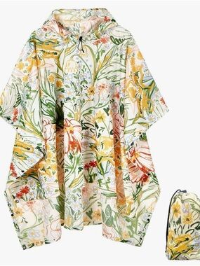 Floral Waterproof Poncho with storage bag